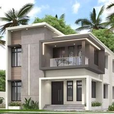 this is an artist's rendering of a two story house with balconyes and balconies