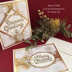 two christmas cards with snowflakes on them, one is for season's greetings