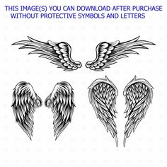 three angel wings with the words, this image you can download after purchase without protective symbols and letters