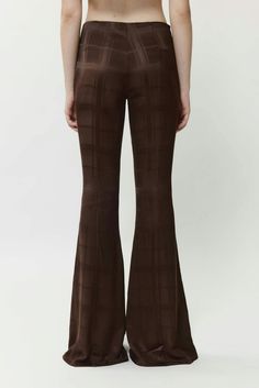 Avavav brown/rust trouser features flared legs and hidden side zip. Crafted in viscose blend fabric with tonal check details. Cut to a high-waist slim fit.  Model is 178cm / 5'10 tall and wears a size S Outfit References, Flared Pants, Slim Waist, Flare Pants, Skirt Pants, Side Zip, Casual Pants, Rust, High Waist