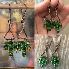 Fun green beaded wire dangle earrings Three sets of green glass beads hang from gunmetal wire and swing delightfully. These dangle at just about 2 3/4 inches. Free shipping on additional items, add them to your cart together! Green Beaded Earrings With Round Metal Beads, Green Metal Beaded Earrings With Round Beads, Adjustable Green Chandelier Earrings With Dangling Beads, Nickel-free Green Metal Beaded Earrings, Green Metal Beaded Drop Earrings, Green Czech Glass Beaded Earrings, Wire Wrapped, Green Wire Wrapped Beaded Earrings With Czech Glass, Green Wire Wrapped Czech Glass Beaded Earrings, Green Wire-wrapped Czech Glass Earrings