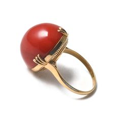 For Sale on 1stDibs - This vintage ring is crafted in 18 karat yellow gold with Chiaka Sango (oxblood coral). The coral is approximately 19 mm wide and matches well with the Prong Ring, Gold Vermeil Jewelry, Gold Pendant Jewelry, Retro Ring, Gold Rings Fashion