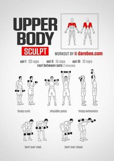 the upper body sculpt workout plan is shown in black and white, with instructions for