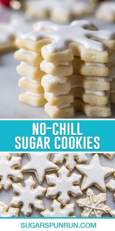 no - chill sugar cookies with white icing and sprinkles on top