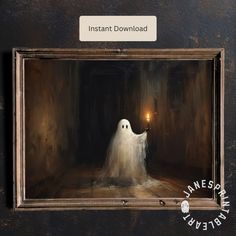 a painting of a ghost with a candle in it's hand and the caption instant download