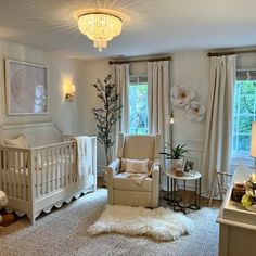 a baby's room is decorated in neutral colors