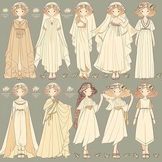 several different types of dresses and hair for women in ancient greek dress, from the early century