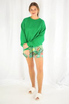 Trendy Tropical Satin Pajamas – Spikes and Seams Green Cotton Sleepwear For Lounging, Comfortable Cotton Sleepwear For Vacation, Green Comfortable Sleepwear With Relaxed Fit, Green Relaxed Fit Comfortable Sleepwear, Green Summer Lounging Set, Comfortable Green Pajama Party Sets, Green Summer Sleepwear For Pajama Party, Comfortable Green Sets For Pajama Party, Green Sleepwear For Summer Pajama Party