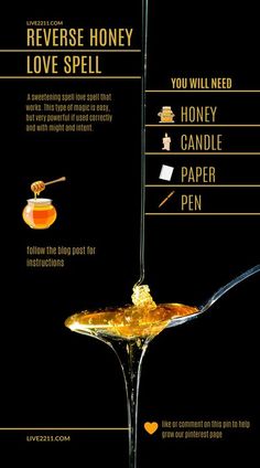 a spoon full of honey sitting on top of a black table next to a glass filled with liquid