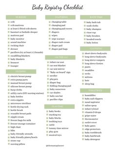 the baby registry checklist is shown in green and white