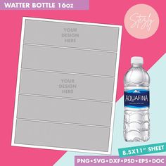 a water bottle label is shown next to a photo