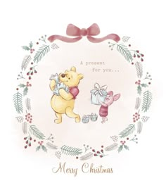 a merry christmas card with winnie the pooh and piglet