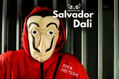 a person in a red hoodie with a mask on and the caption salvador dalii