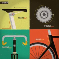 four different types of bicycles are depicted in this illustration