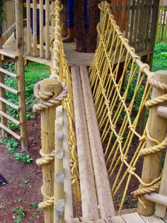 the rope is attached to the wooden structure