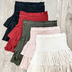 We are obsessed with these skirts so much that we had to restock them this season!! ​ ​Get the Pure Sweetness Skirt online at pantsstore.com today!! ​ ​#ruffle #skirt #restock #ootd ​ Cream Roses, The Pure, Skirts Online, Ruffle Skirt, Red And Grey, Crop Tank, Black Cream, Black And Navy, Smocking