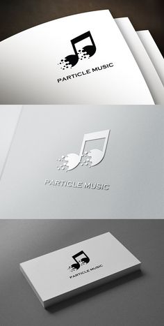 some business cards are stacked on top of each other, with music notes in the middle