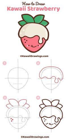 how to draw kawaii strawberry step by step instructions for kids and beginners