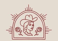 a drawing of a woman wearing a cowboy hat and holding a rose in her hand