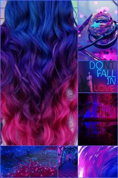 Pink Moodboard Aesthetic, Blue And Pink Hair, Unicorn Hair Color, Pink Ombre Hair, Bright Hair Colors