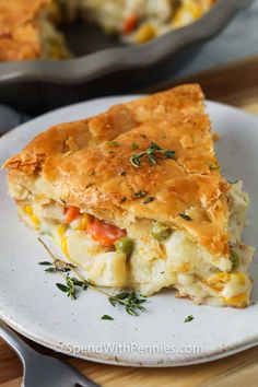 a slice of vegetable pie on a plate