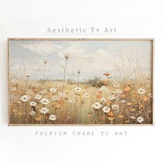 an artistic painting with flowers in the foreground