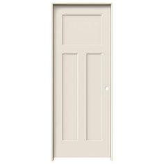 a white door on a white wall with the bottom panel painted in an off - white color