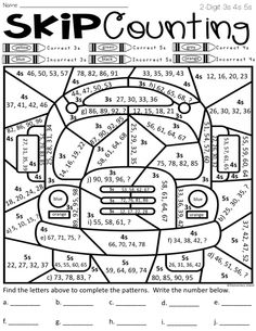 the printable coloring page for skip and counting is shown in black and white, with numbers