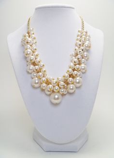 bridesmaids?  Ivory/Off White Pearl Cluster Necklace - Gold tone chain elegant bridal, bridesmaids, weddings chunky beaded necklace.. $26.00, via Etsy. Ivory Pearl Necklace, Pearl Cluster Necklace, Bridesmaids Jewelry, Pearl Bridal Jewelry, Fine Diamond Jewelry, Necklace Bridal, Bridesmaid Jewelry Sets, Gold Pearl Necklace, Pearl Cluster