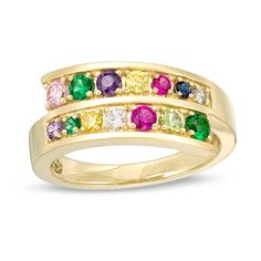 Mother's Princess-Cut Birthstone Ring (3-7 Stones) | Zales Yellow Gold Jewelry With Princess Cut Birthstone, Yellow Gold Princess Cut Birthstone Jewelry, Multicolor Diamond Birthstone Ring For Anniversary, Multicolor Multi-stone Birthstone Ring For Anniversary, Multi-stone Jewelry For May Birthstone Anniversary, May Birthstone Multi-stone Jewelry For Anniversary, Multicolor Center Stone Anniversary Ring, Fine Jewelry Multi-stone Ring For Birthday, Elegant Multicolor Birthstone Ring With Center Stone