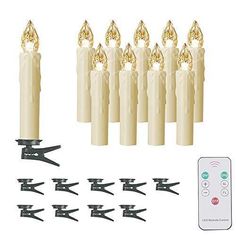 christmas lights with remote control and 10 count white candles set for holiday decor or home decoration