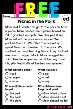 a printable worksheet to help students learn the rules for picnic in the park