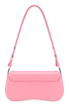 Polished hardware and an architectural silhouette lend visual intrigue to a '90s-inspired shoulder bag fitted with an adjustable strap for versatile wear. Lined Polyurethane Imported Trendy Pink Shoulder Bag With Logo Hardware, Pink Travel Shoulder Bag With Logo Hardware, Pink Shoulder Bag With Logo Hardware For Travel, Modern Pink Shoulder Bag With Metal Hardware, Trendy Rectangular Shoulder Bag With Logo Hardware, Modern Pink Baguette Bag, Jw Pei, 90s Inspired, Leather Shoulder Bag