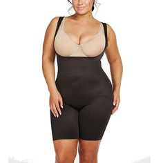 This one-piece torsette mid-thigh length slimmer is part of our Unbelievable Comfort Plus Size collection and is designed to provide firm control and support for those looking for shapewear in larger sizes. It offers full-body shaping and maximum coverage through the core, midsection, hips, and thighs, compressing and toning without pinching or feeling overly constrictive. Made from a high-performance, lightweight microfiber single-ply fabric that lies flat under clothes and feels cool against the skin, it is comfortable enough to wear every day. The open bust, wear-your-own bra design ensures the right fit on top, and the split-gusset closure below is a convenience when nature calls. You'll love our revolutionary Wonderful Edge silicone strips around the clean finish leg openings that mea Bra Design, Open Bust, Body Shapers, Shapewear, Body Shapes, Full Body, High Performance, Fabric Design, Dress Up