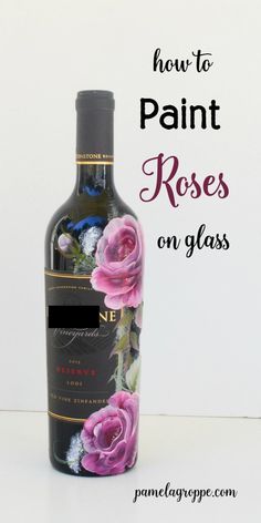 Rose Painted Wine Glasses, Paint Glass Bottles, How To Paint Roses, How To Paint Glass, Glass Decoupage, Paint Roses, Painted Glass Bottles, Painting On Glass, Painting Glass