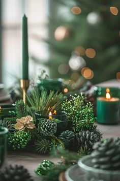 Discover creative green Christmas decorations ideas to add eco-friendly sparkle to your holiday season with sustainable and stylish festive touches. Emerald Green Christmas Aesthetic, Green And Gold Christmas Party Decor, Black Green And Gold Christmas Decor, Green Theme Christmas Decor, Emerald And Gold Christmas Decor, Gold And Green Christmas Table, Forest Green Christmas Tree Decor, Green And Silver Christmas Decor, Dark Green And Gold Christmas