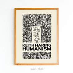 a black and white poster with the words ketch - haring humanism on it