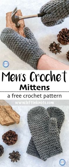 the mittens are knitted and ready to be used as gloves for men's crochet mittens