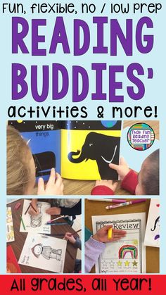 an advertisement for reading buddies activities and more with pictures of children's handwritten books