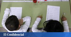 two children sitting at a table writing on paper with the words el conferencial written in spanish