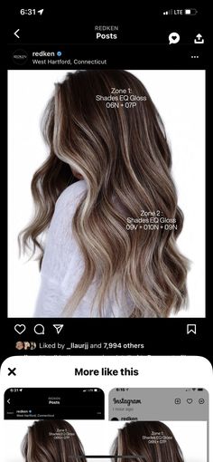 Redken Shades Eq 7nb Chestnut, Level 7 Hair, Level 7 Hair Color, Hairstylist Tips, Work Hair, Brown With Blonde Highlights, Color Formulas