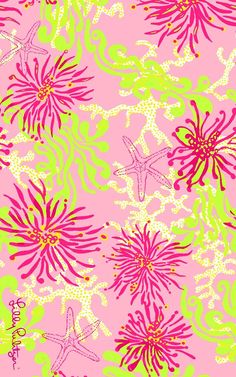 a pink and green flower pattern on a light pink background, with stars in the center