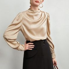 22 Momme Elegant Silk Blouse For Womens 100% Mulberry Silk Long Sleeve – slipintosoft Luxury Fitted Silk Blouse, Semi-formal Long Sleeve Silk Blouse, Luxury Cotton Silk Long Sleeve Blouse, Luxury Silk Lantern Sleeve Tops, Gold Long Sleeve Silk Shirt, Luxury Blouse, Shop Assistant, Silk Clothing, Hong Kong Style