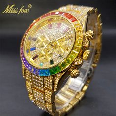 Men's Luxury Gold or Silver Waterproof Stainless Steel Watch Watches  Pioneer Kitty Market V298R-Rainbow Gold Amazing Watches, Purple Diamond, The Gentleman, Gold Watch Men, Waterproof Watch, Stylish Watches, Mens Luxury, Mens Gold, Luxury Watches For Men