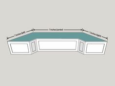 an image of a corner table with measurements for the top and bottom section on it