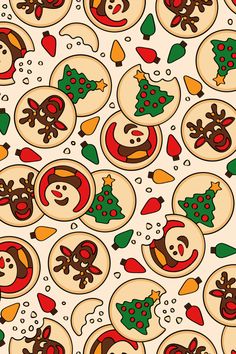 this seamless repeat file features sugar cookies with christmas trees, reindeer & snowmen surrounded by crumbles & festive light bulbs set against a light cream background Christmas Cookie Wallpaper Iphone, Christmas Cookie Wallpaper, Gingerbread Wallpaper Iphone, Gingerbread Wallpaper Laptop, Gingerbread Wallpaper, Gingerbread Cookies Wallpaper, Christmas Repeating Pattern, Cute Christmas Backgrounds, Christmas Seamless Pattern