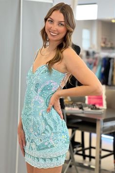 Season: Spring,Summer,Fall,WinterFabric: SatinNeckline: Spaghetti StrapsSilhouette: Sheath/ColumnBuilt-in Bra: YesSleeve: SleevelessWaist: NaturalBack Style: BacklessHemline/Train: Short/Mini Patterned Hoco Dress, Homecoming Dresses 2024, Hoco Outfits, Turquoise Dresses, Snowball Dresses, Homecoming Inspo, Senior Hoco, Homecoming 2024, Cute Hoco Dresses