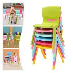 children's plastic chairs with different colors and shapes