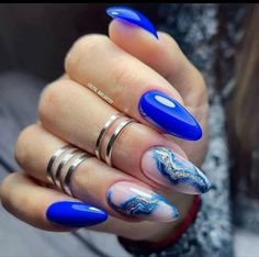 Solid Color Acrylic Nails, Acrylic Nails Almond, Royal Blue Nails, Gold Acrylic Nails, Red Acrylic Nails, Glamour Nails