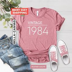 Vintage 1984 Shirt, 40th Birthday Shirt, 1984 Vintage Shirt, 40th Birthday Party, 1984 Shirt, 40th Birthday Men, 40th Birthday WomanHi! Welcome. It's great to see you here! ☺️  Our shirts are clean, high quality and soft. It is prepared quickly by our boutique.  Ironing and shipped.  Enjoy your shopping!  It is a pleasure for us to help you with your questions and you can reach us at any time.  Please, don't forget to check our size cards. HOW TO ORDER SHIRT  Please, choose your favorite t-shirt color and size from the pop-up window.  Select the quantity that you want.  Click "ADD TO CART".  You can go back to add more product color for your loved ones members.  You can complete the checkout process.  Please "Click Proceed to Check Out"  Finally, you have completed all the steps, your prod 1983 Birthday Shirts, 40th Birthday Women, 40th Birthday Ideas For Women, 40th Birthday Shirts Women, Gin Party, 1983 Birthday, Diy Birthday Shirt, 40th Birthday For Women